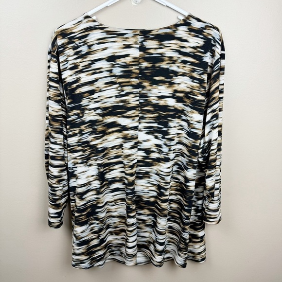 Calvin Klein Black and Brown Faux Wrap Blouse With Gold Embellishment Size 2X - Picture 2 of 7